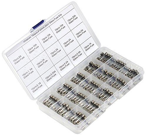 Product Cover UCTRONICS 15 Values 150pcs Fast-Blow Glass Fuses Assorted Kit 5x20mm 250V 0.1 0.2 0.25 0.5 1 1.5 2 3 4 5 8 10 12 15 20A Tube Fuses with Plastic Box