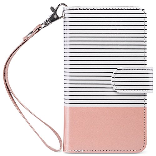 Product Cover ULAK iPhone 7 Case Wallet, Flip iPhone 8 Wallet Case,Premium PU Leather Case with Multi Credit Card Holders Pockets Folio Magnetic Closure Cover - Pink+White
