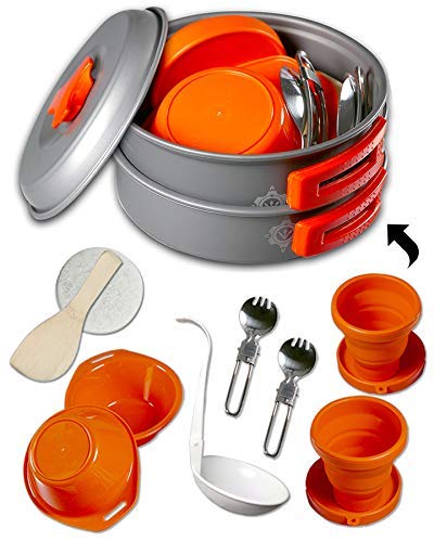 Product Cover Gear4U Best Camping Cookware Set - Mess Kit - 13 Piece - Pots Pans Dishes Utensils - Non-Stick Anodized Aluminum - Complete Lightweight Folding Kit for Camping Hiking Backpacking Outdoor Cooking