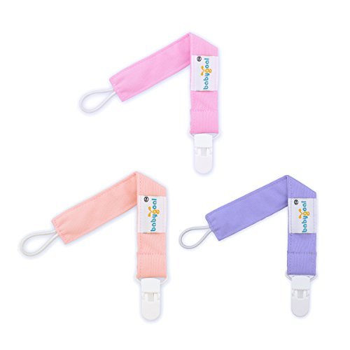 Product Cover Babygoal Pacifier Clips for Girls-3 Pack Pure Color Universal Pacifier Holder Fits All Pacifiers and Teething Toys, Baby Show Gift PS03
