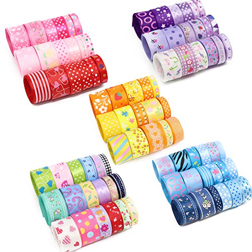 Product Cover 60yards,12yards/range,5 ranges,1yard/piece Grosgrain and Satin Ribbon assortment Style/size randomly