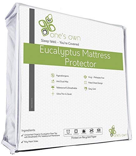 Product Cover One's Own Mattress Protector, Renewable Organic Tencel/Eucalyptus Fiber Top, Biodegradable TPU Waterproofing, Hypoallergenic, Five-Sided, White, Queen