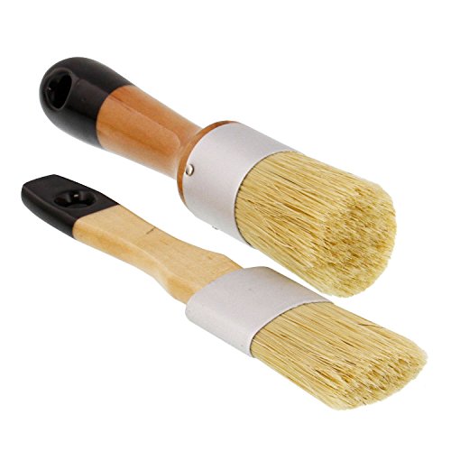 Product Cover US Art Supply 2-Piece Multi Use Oval and Round Chalk, Wax and Stencil Brushes for Chairs, Dressers, Cabinets and Other Wood Furniture - 100% Natural Bristles, Lightweight and Rust Resistant