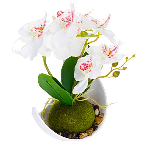 Product Cover Modern Artificial Flower Decoration, Synthetic Orchids w/Sleek Curved Planter, White