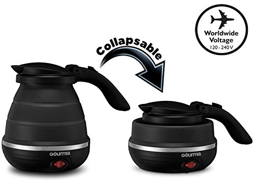 Product Cover Gourmia GK320 Travel Foldable Electric Kettle - Dual Voltage - Food Grade Silicone, Collapses for Easy & Convenient Storage, Boil Dry Protection, .6 Quart - Black