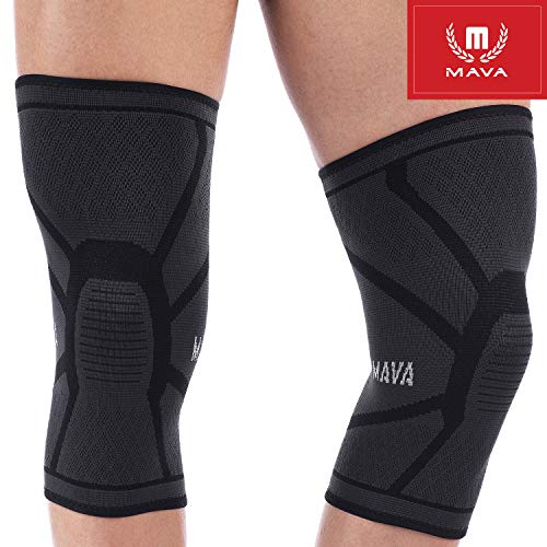 Product Cover Mava Sports Knee Compression Sleeve Support for Men and Women. Perfect for Powerlifting, Weightlifting, Running, Gym Workout, Squats and Pain Relief (Black, Large)