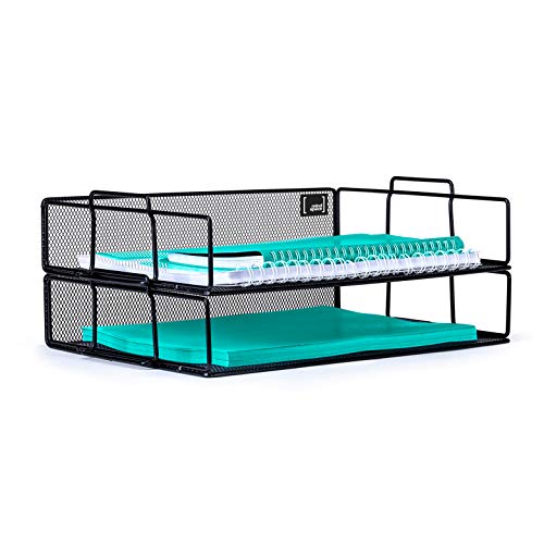 Product Cover Mindspace 2 Tier Stackable Letter Tray Desk Organizer | Stackable Paper Tray Organizer | The Mesh Collection, Black