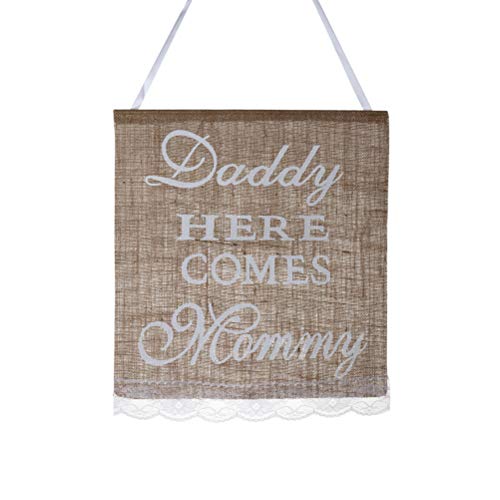 Product Cover WINOMO Daddy Here Comes Mommy Burlap Banner Rustic Country Wedding Hanging Sign