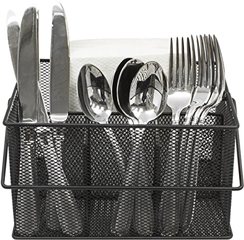 Product Cover Sorbus Utensil Caddy - Silverware, Napkin Holder, and Condiment Organizer - Multi-Purpose Steel Mesh Caddy-Ideal for Kitchen, Dining, Entertaining, Tailgating, Picnics, and Much More (Black)