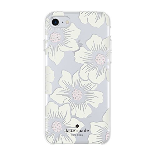 Product Cover Kate Spade New York Phone Case|For Apple iPhone 8, iPhone 7, iPhone 6S, and iPhone 6|Protective Phone Cases with Slim Design, Drop Protection,and Floral Print-Hollyhock Cream/Blush/Crystal Gems/Clear