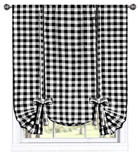 Product Cover GoodGram Buffalo Check Plaid Gingham Custom Fit Window Curtain Treatments Assorted Colors, Styles & Sizes (Tie up Shade, Black)