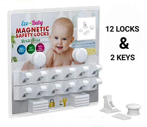 Product Cover Eco-Baby Child Safety Magnetic Cabinet and Drawer Locks for Proofing Kitchen 12 Pack Child Latches