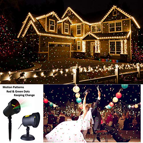 Product Cover Christmas Motion Laser Lights Projector Pattern Outdoor, Holiday Decorations Lighting Landscape Waterproof for Parties, Garden Xmas Decorative Lights Beam Red and Green Stars Moving