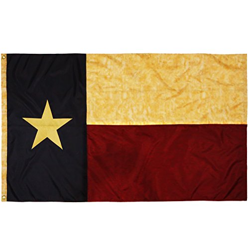 Product Cover Anley Vintage Style Tea Stained Texas State Flag 3x5 Foot Nylon - Embroidered Stars and Sewn Stripes - 4 Rows of Lock Stitching - Antiqued Texan TX State Banner Flags with Brass Grommets 3 X 5 Ft