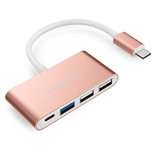 Product Cover LENTION 4-in-1 USB-C Hub with Type C, USB 3.0, USB 2.0 Compatible MacBook Air 2018 2019, MacBook Pro 13/15/16 (Thunderbolt 3), ChromeBook, More, Multiport Charging & Connecting Adapter (Rose Gold)