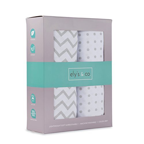 Product Cover Crib Sheet Set 2 Pack 100% Jersey Cotton for Baby Girl and Baby Boy by Ely's & Co. - Grey Chevron and Polka Dot by Ely's & Co.
