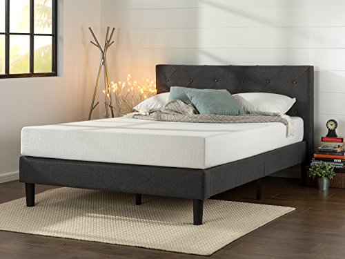 Product Cover Zinus Shalini Upholstered Diamond Stitched Platform Bed / Mattress Foundation / Easy Assembly / Strong Wood Slat Support / Dark Grey, Queen