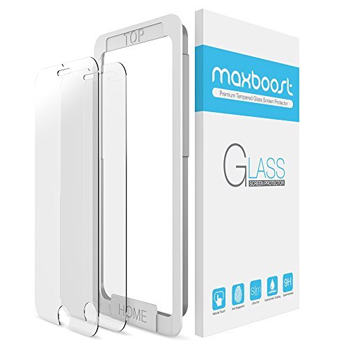 Product Cover iPhone 8 7 Screen Protector, Maxboost (2-Pack) Tempered Glass Screen Protectors for Apple iPhone 8, iPhone 7 / iPhone 6s 6 2017 2016 2015 Phone [Worry-Free Install] Compatible 3D Touch and Most Cases