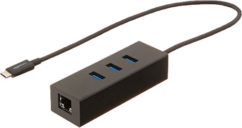 Product Cover AmazonBasics USB 3.1 Type-C to 3 Port USB Hub with Ethernet Adapter - Black
