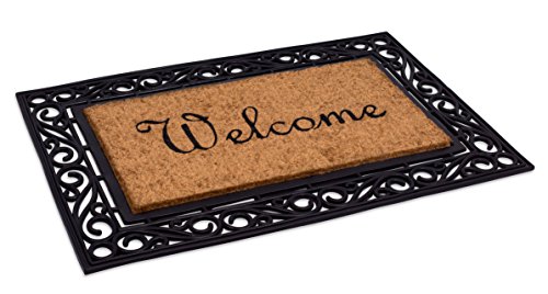 Product Cover BirdRock Home Classic Welcome Brush Coir Doormat with Black Rubber Scroll Border, 24 x 36 Inch - Elegant Design