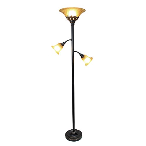 Product Cover Elegant Designs LF2002-RBZ 3 Light Floor Lamp with Scalloped Glass Shades, 3.9, Restoration Bronze/Champagne