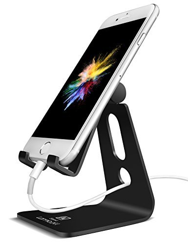 Product Cover Adjustable Cell Phone Stand, Lamicall Phone Stand : [UPDATE VERSION] Cradle, Dock, Holder Compatible with iPhone Xs XR 8 X 7 6 6s Plus SE 5 5s 5c charging, Accessories Desk, Android Smartphone - Black