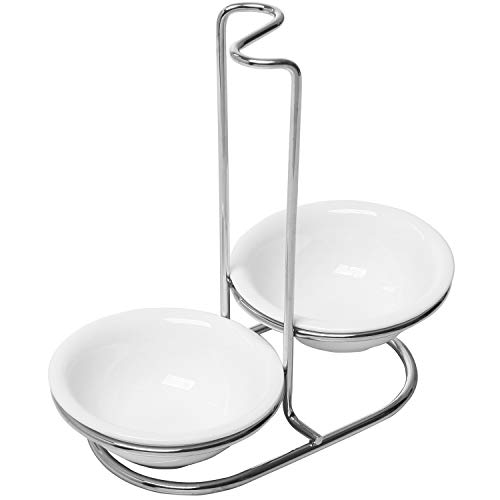 Product Cover Modern White Ceramic Kitchen Double Ladle Spoon Rest Holder with Stainless Steel Rack