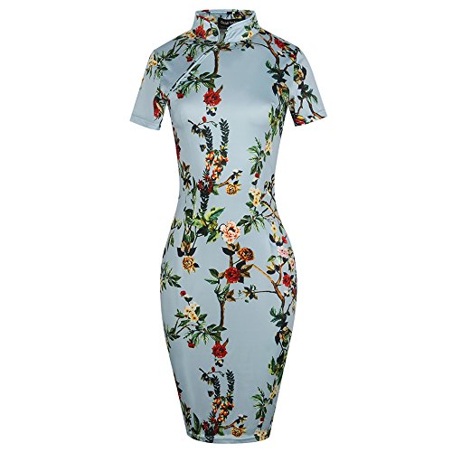 Product Cover oxiuly Women's Vintage Floral Flare Stretch Stand Collar Casual Work Pencil Dress OX183