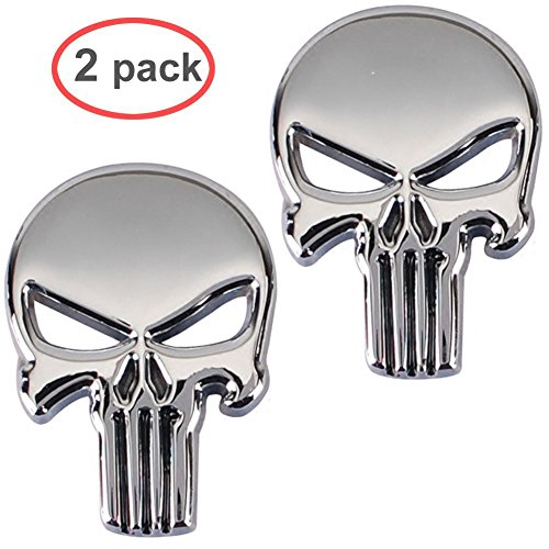 Product Cover Hong 111 3D Metal Decal Skull Punisher Vehicle Car Motorcycle Sticker (2-pack)