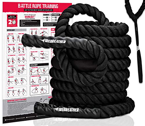 Product Cover FireBreather Training Poly Dacron Battling Rope with Protective Sleeve and Handles, 50 Feet - 1.5 Inch-Thick