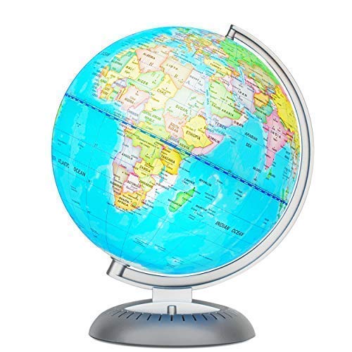 Product Cover Illuminated World Globe for Kids with Stand - Built-in LED Light Illuminates for Night View - Colorful, Easy-Read Labels of Continents, Countries, Capitals & Natural Wonders, 8 Inch Diameter