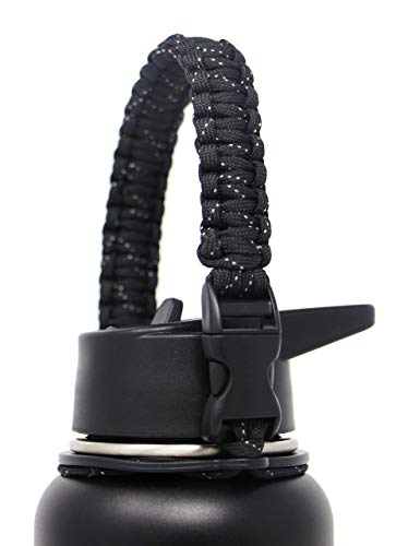 Product Cover GALAXTEK Paracord Handle Compatible with Hydro Flask Wide Mouth Bottle - Durable Carrier, Secure Accessories, Survival Strap Cord with Safety Ring and Carabiner (Black Speckled)