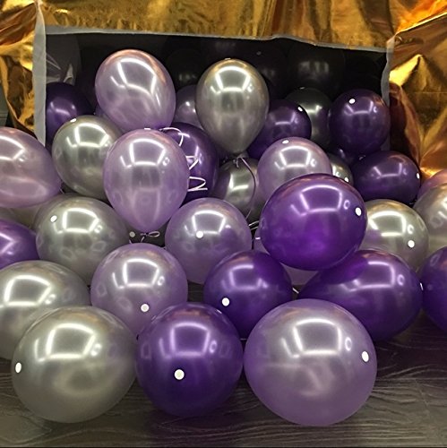 Product Cover IyGnaw 100pcs Latex Pearl Balloons Thicked Round Balloon DEEP Purple&Light Purple&Silver Balloon Wedding&Birthday Decoration globos Party Baloons