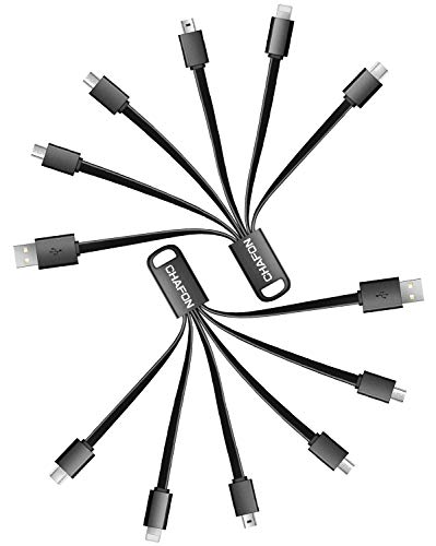 Product Cover CHAFON Multi Charging Cable Short 3A,6 in 1 USB Charge Cord with USB C,Mini,2 Micro Connectors Replacement for Cell Phone Tablets Speaker and More | Black,5.3 Inch, 2 Pack