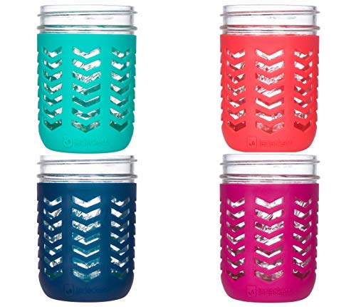 Product Cover JarJackets Silicone Mason Jar Protector Sleeve - Fits Ball, Kerr 16oz (1 pint) WIDE-Mouth Jars | Package of 4 (Multicolor) ...