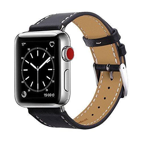 Product Cover Marge Plus Compatible with Apple Watch Band 42mm 44mm, Genuine Leather Replacement Band Compatible with Apple Watch Series 4 5 (44mm) Series 3 2 1 (42mm) Sport and Edition,Black