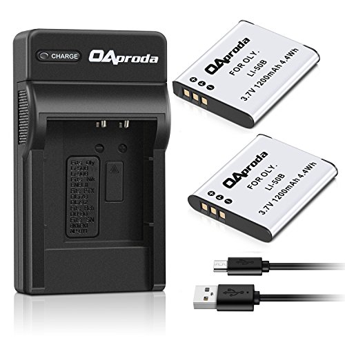 Product Cover OAproda LI-50B Battery (2 Pack) & Micro USB Charger Compatible with Olympus SZ-15, SZ-16 iHS,SP-800UZ, SP-810UZ, Tough 6000,TG-630 iHS,TG-820 iHS,TG-830 iHS,TG-850, TG-870,VR-370,VR-340,VR-350, XZ-1