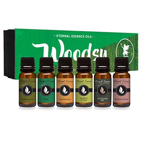 Product Cover Woodsy Gift Set of 6 Premium Grade Fragrance Oils - Frankincense, Pine, Cedarwood, Bamboo & Teak, Woodland Bay, Sandalwood - 10Ml - Scented Oils