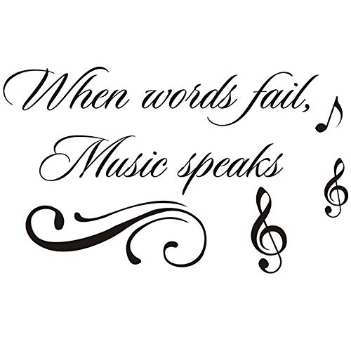Product Cover Homefind When Words Fail, Music Speaks - Inspiring Quotes Sayings Words Art Decals Inspirational Lettering Vinyl Wall Art for Music Room Living Room Bedroom 22