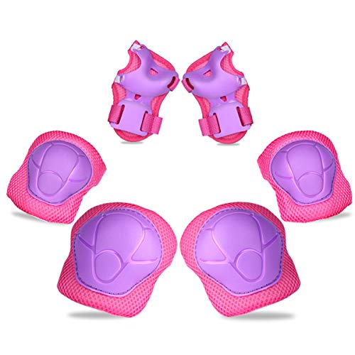 Product Cover eNilecor Kid's Knee Pads Elbow Pads Wrist Guards for Skateboarding Cycling Skating Roller Blading Protective Gear Pack of 6 (Purple/Pink)