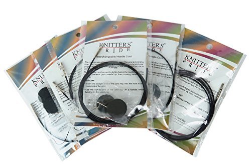 Product Cover Knitters Pride Interchangeable Black Cord Variety Pack - 6 Common Sizes, 16, 24, 32, 40, 47, 60