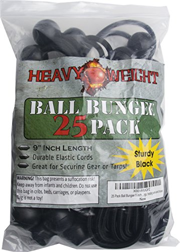 Product Cover 25 Pack Ball Bungee 9 inch Black | HeavyWeight 9'' Tarp Bungee Cords | Weather Resistant Tie Down Strap and 5mm Thickness | For tents, cargo, holding wire and hose