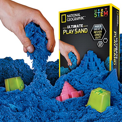 Product Cover NATIONAL GEOGRAPHIC Play Sand - 2 LBS of Sand with Castle Molds and Tray (Blue) - A Kinetic Sensory Activity