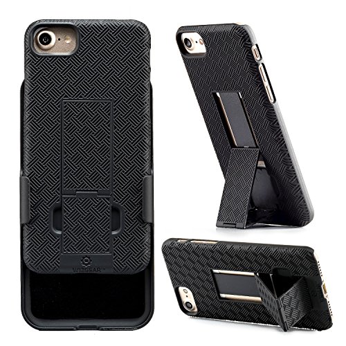 Product Cover iPhone 8, iPhone 7 Holster, WizGear Shell Holster Combo Case for Apple iPhone 7 with Kick-Stand and Belt Clip - Black (iPhone 7/8)