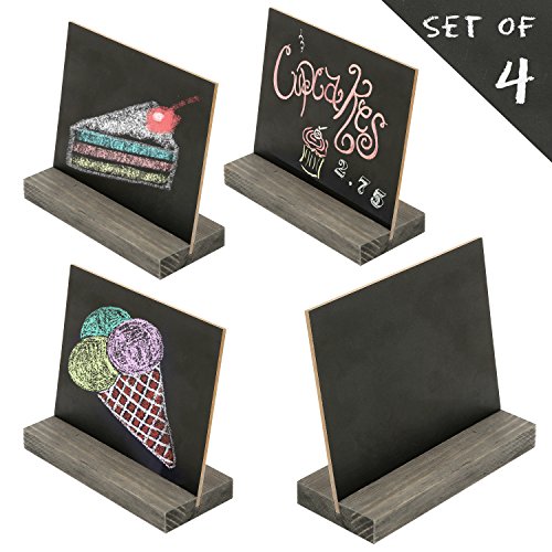 Product Cover 5 X 6 Inch Mini Tabletop Chalkboard Signs with intage Style Wood Base Stands, Set of 4
