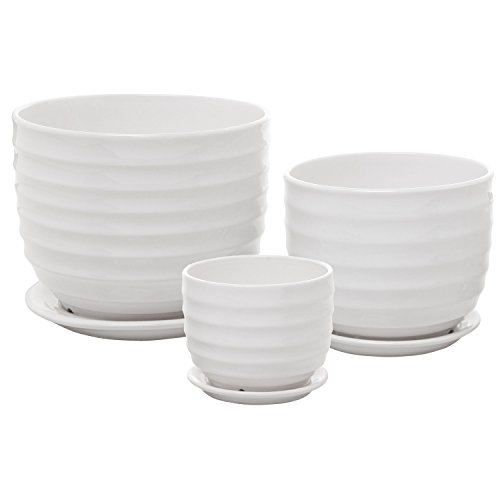 Product Cover Set of 3 Small to Medium Sized Round Modern Ceramic Garden Flower Pots, White