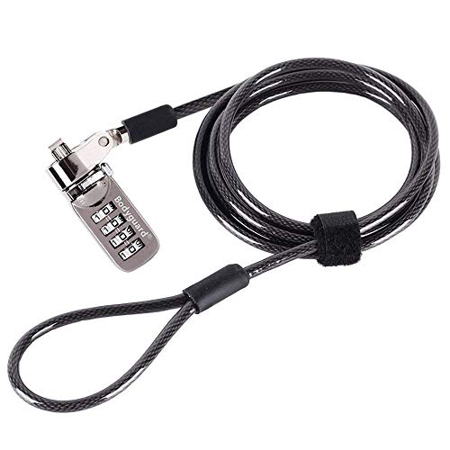Product Cover Bodyguard Notebook Laptop Combination Lock Security Cable - 4 Digital Password Protections, Theft Deterrent - with Sturdy Thick Black Security Cable - for Desktops, Laptops and Projectors
