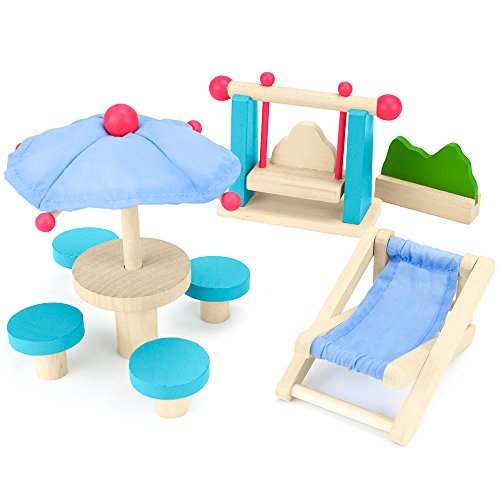 Product Cover Wooden Wonders Playful Patio Set Dollhouse Furniture (8pcs. ) by Imagination Generation