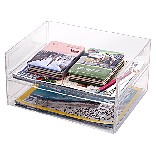 Product Cover Deluxe Stacking Clear Acrylic Document Paper Trays, Desktop Organizer Racks, Set of 2