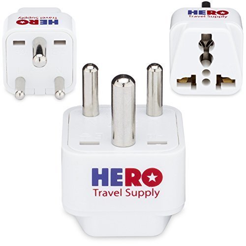 Product Cover USA to India Power Adapter Plug (3 Pack w/Cotton Bag) - Individually Tested in the USA by Hero Travel Supply - Includes Free Ebook